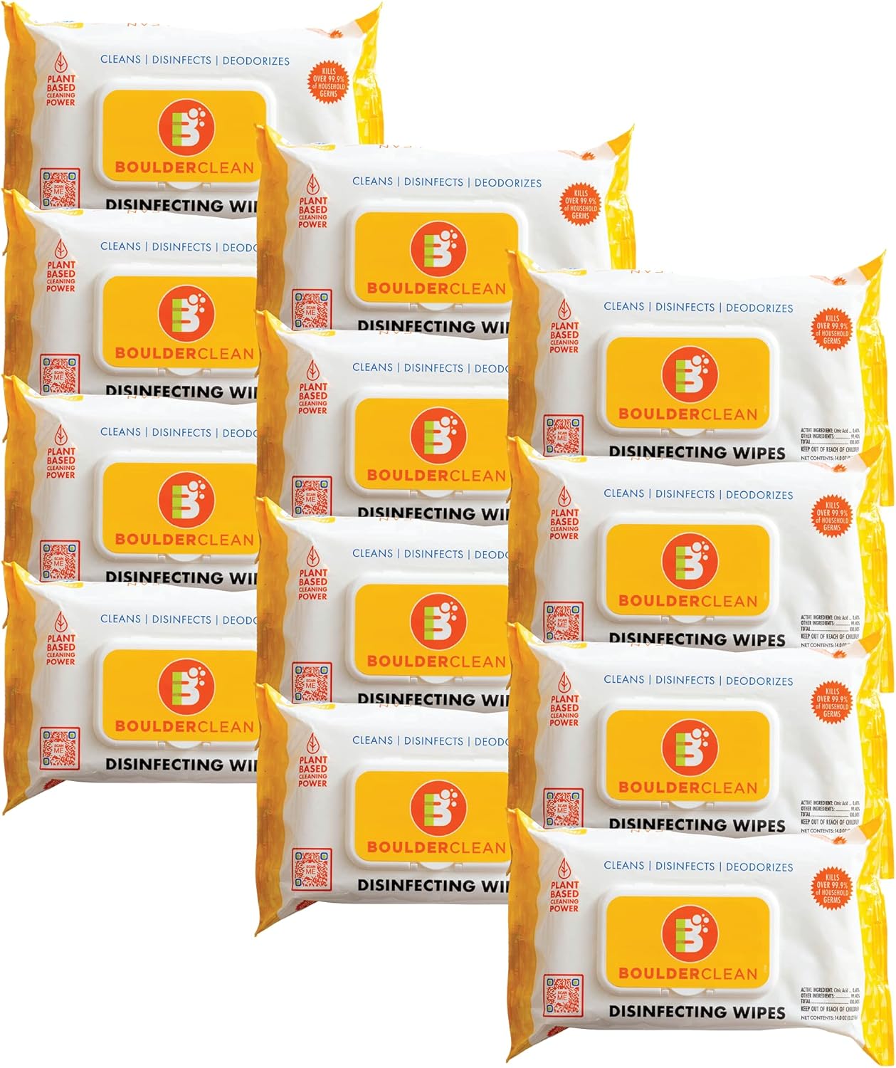 Boulder Clean Disinfecting Wipes, Sugared Lemon Scent, Disinfecting Surface Wipes, Cleans & Deodorizes, No Harsh Chemicals, Moisture-Lock Lid, Biodegradable, 72 Count (Pack of 12)