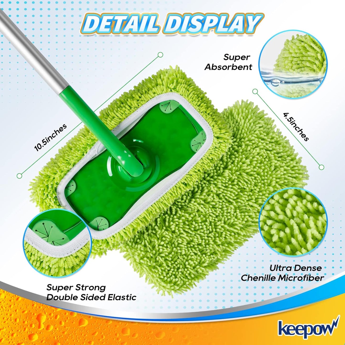 KEEPOW Reusable Microfiber Mop Pads Compatible with Swiffer Sweeper, Dry Sweeping Cloths, Washable Wet Mopping Cloth Refills for Hardwood Floor Cleaning, 6 Pack