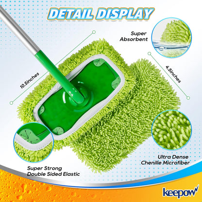 KEEPOW Reusable Microfiber Mop Pads Compatible with Swiffer Sweeper, Dry Sweeping Cloths, Washable Wet Mopping Cloth Refills for Hardwood Floor Cleaning, 6 Pack