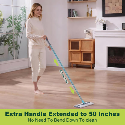 JOYMOOP Sweeper Mop Kit for Floor Cleaning, 36 Pcs Dry Cloth Refills (Unscented) + 6 Pcs Wet Cloth Refills (Lemon Scent) – Wet and Dry Mop for Pet Hair and Dust, Turquoise-Cyan + Muted Grey