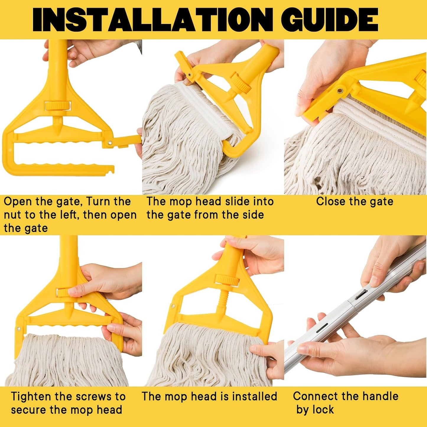 Yesland Commercial Mop with 2 Mop Heads, Industrial Cotton Mops with 61inch Long Handle, Heavy Duty Looped-End String Wet Mops for Cleaning Office Garage Hardwood Warehouse Factory Mall Deck