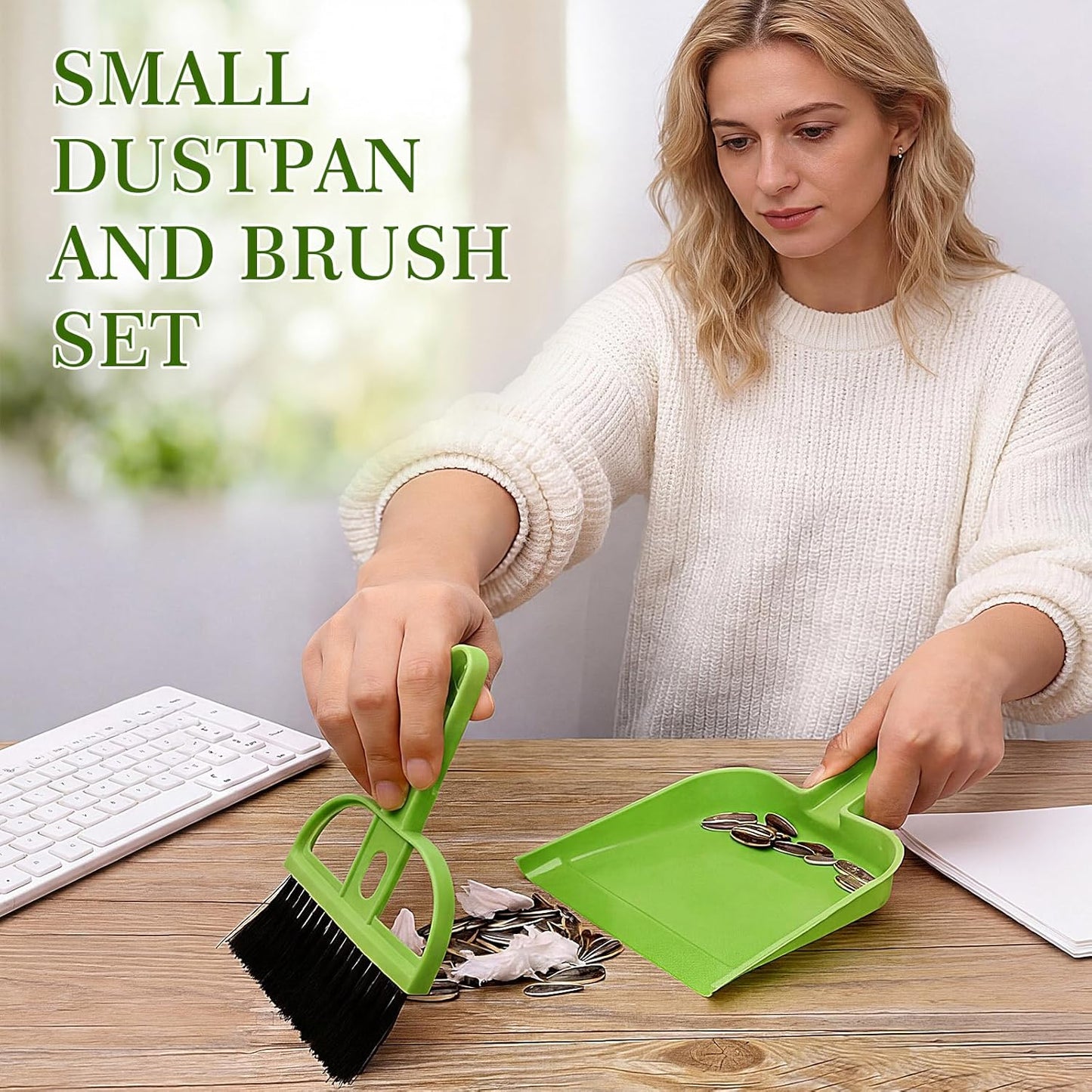 Thenshop 24 Pack Small Dustpan and Brush Set Small Hand Broom and Dustpan Bulk, Compact Cleaning Kit for Desk Keyboard Tabletop Countertop Car Pet Messes Indoor Outdoor Floor Cleaning, Candy Green