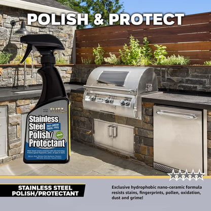 Flitz Stainless Steel Polish Protectant - 32oz Bottle, USA-Made Ceramic Coating for Stainless Steel Appliances, Repels Fingerprints & Water Spots - Aluminum & Chrome Polish & Protectant (1 Pack)