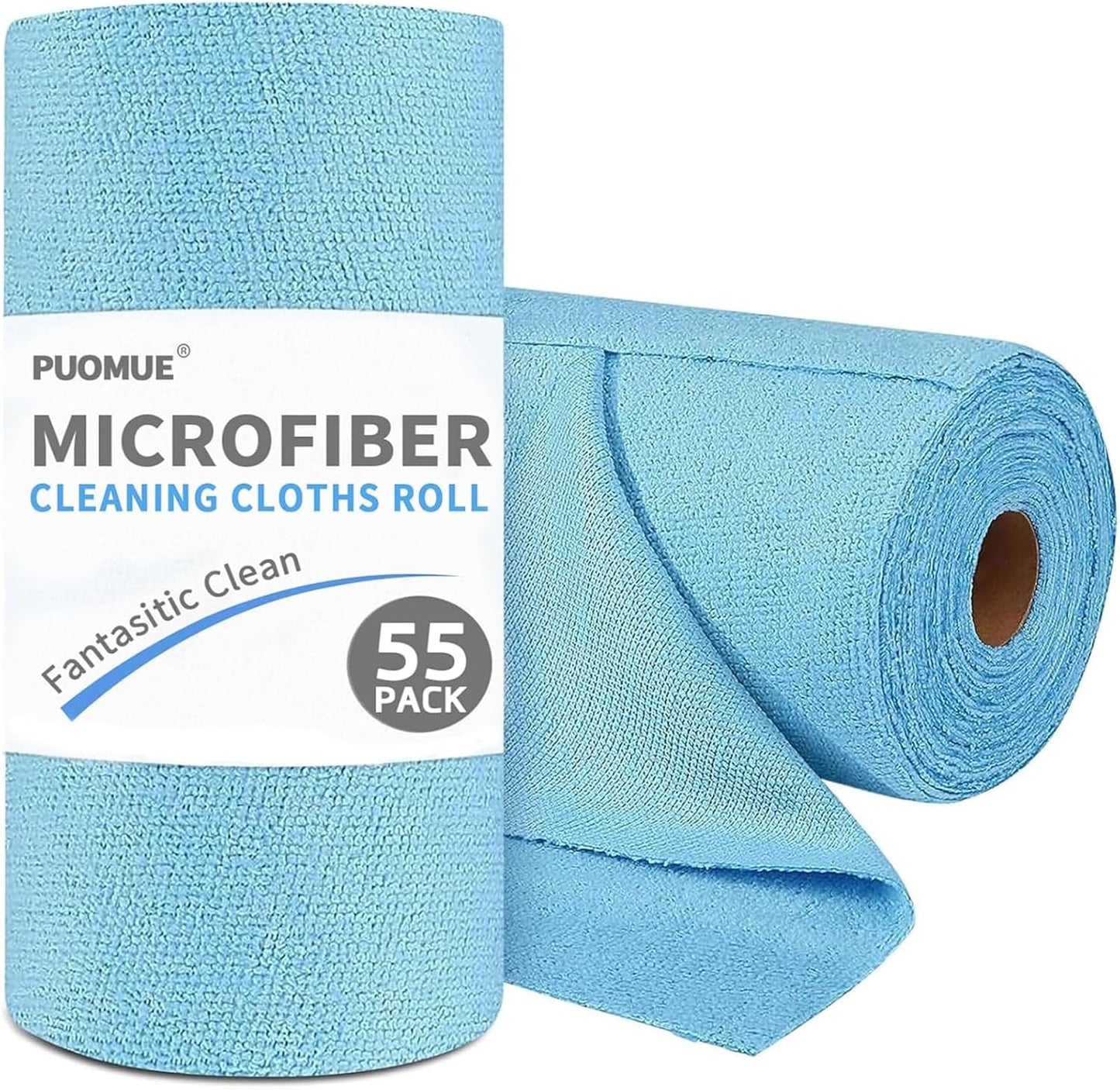 Puomue 55 Pack Microfiber Cleaning Cloth Roll, Tear Away Reusable Towels, 11" X 9", Ultra Absorbent & Lint Free Microfiber Cloth for Cleaning Cars, Kitchen, Window, Home and Shop, Grey