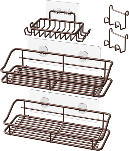 Nieifi Shower Caddy Shelf Storage Rack Adhesive Without Drilling Stainless Steel with Hooks for Washroom, Lavatory, Restroom, Toilet, Bathroom, Kitchen - 2 Pack