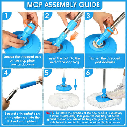 Spin Mop Replacement Handle 360 Degree Spin Mop Pole Handle Replacement Rotating Telescopic Stick for Head Replace Spinning Household Cleaning Accessories for Home(Cute Blue)