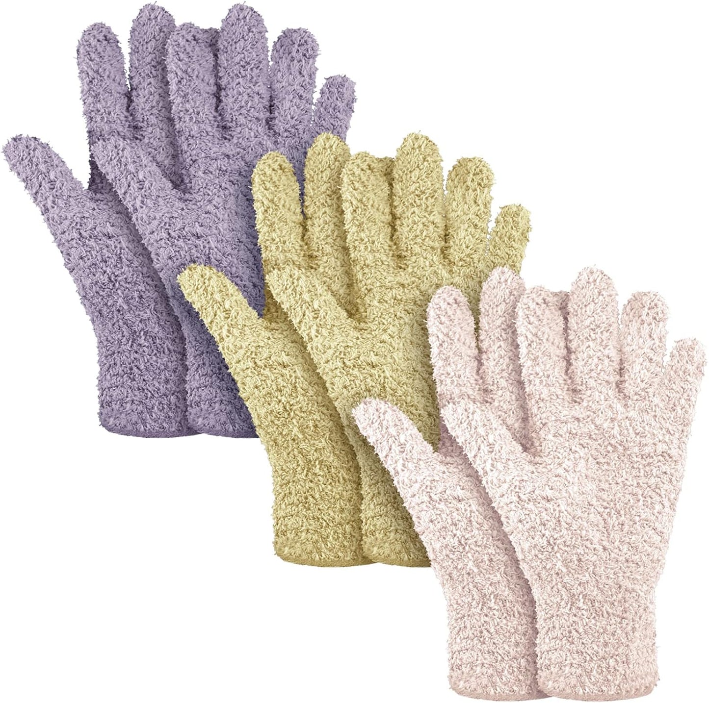 Patelai 3 Pairs Microfiber Plant Dusting Gloves Leaf Cleaning Gloves for Indoor Plants, Blinds, Furniture, House (Green Yellow,Blue,Pink,Medium)