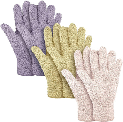 Patelai 3 Pairs Microfiber Plant Dusting Gloves Leaf Cleaning Gloves for Indoor Plants, Blinds, Furniture, House (Green Yellow,Blue,Pink,Medium)
