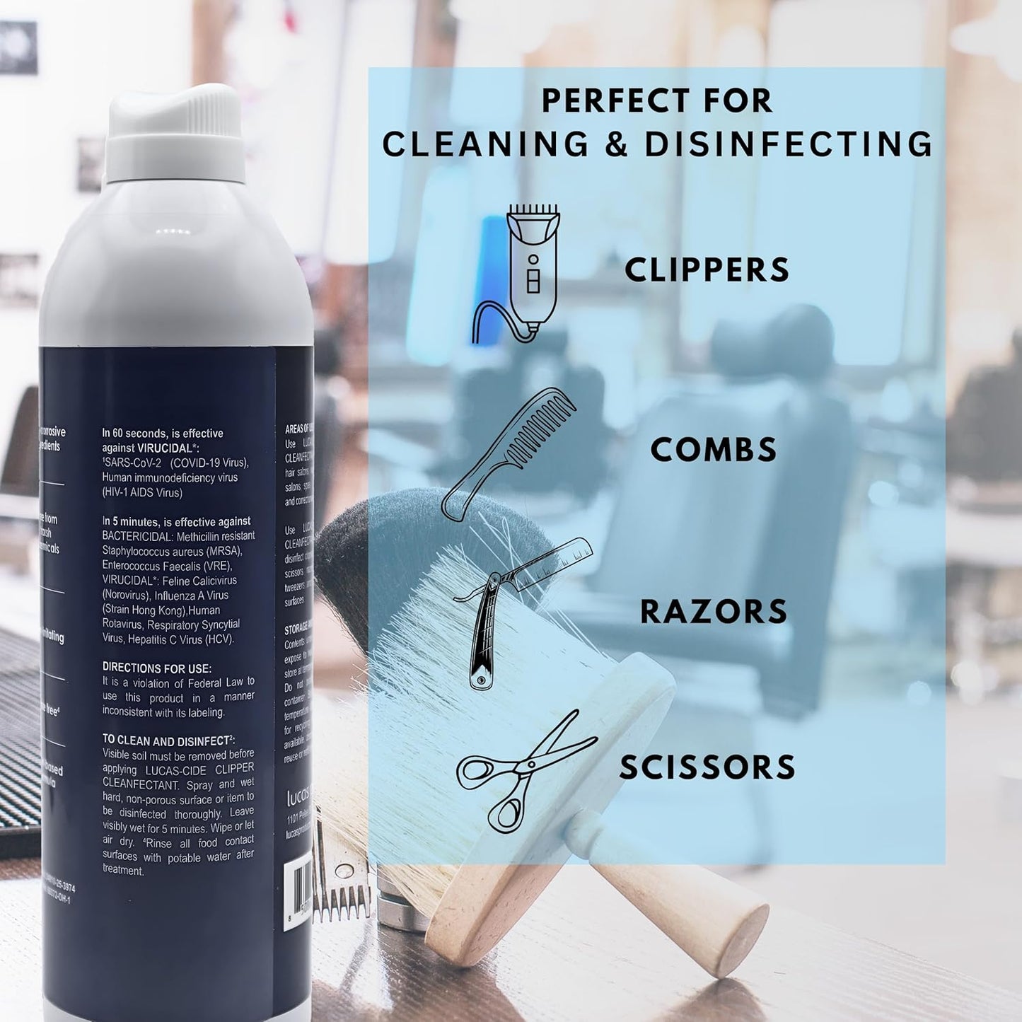 LUCAS-CIDE Clipper Cleaner Disinfectant and Lubricating Spray for Clippers and Blades - 16 Fl Oz
