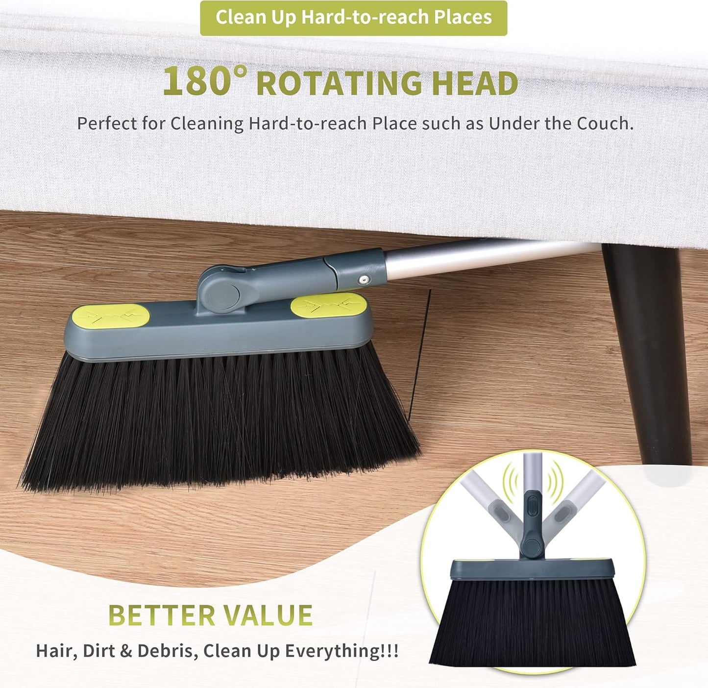 54" Long Handled Broom and Dustpan Set - Perfect Dust Pan and Brush Combo for Efficient Cleaning, Brown and White