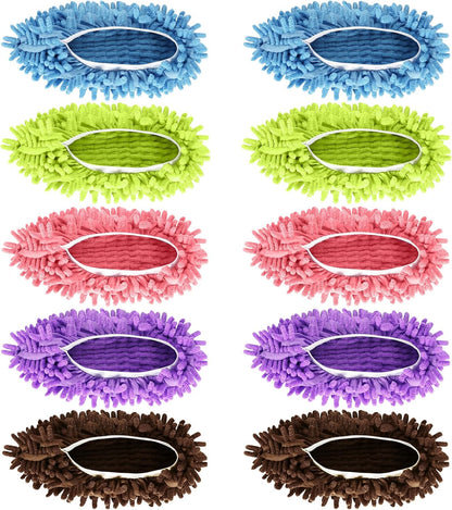 Mop Slippers Shoes 5 Pairs (10 Pieces) - Microfiber Cleaning House Mop Slippers, Floor Cleaning Tools Shoe Cover, Soft Machine Washable Reusable Microfiber Foot Socks for House Kitchen Office
