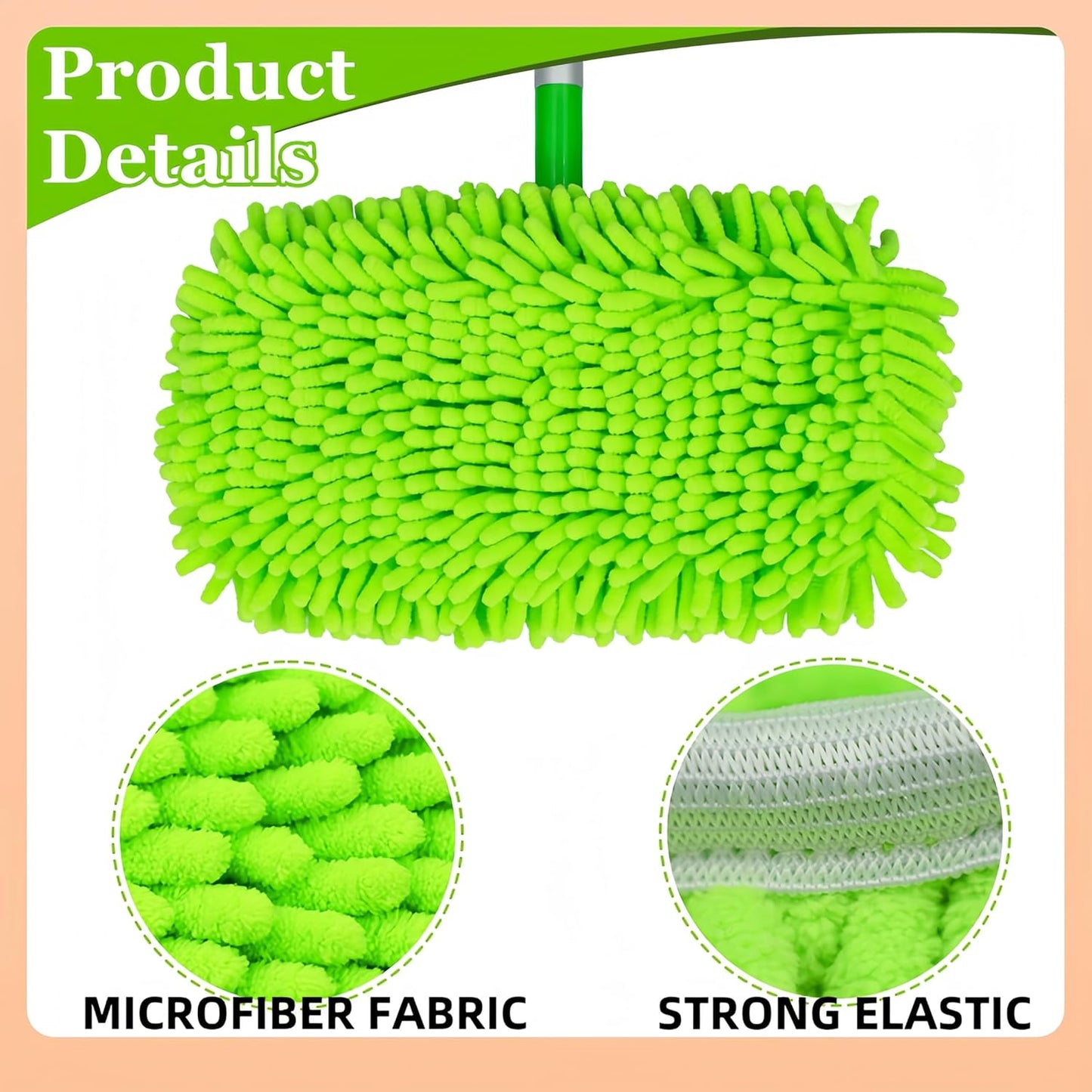 4-Pack Thickened Heavy-Duty Chenille Mop Pads Compatible with Swiffer and All Other 10-12 Inch Mops, Reusable Wet & Dry Mop Refills, Machine Washable for Hardwood, Tile, Laminate Floors