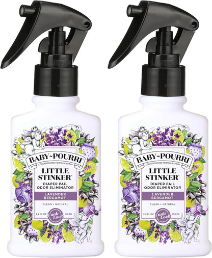 Baby-Pourri Little Stinker Diaper Pail Deodorizer Spray, 3.4 Fl Oz, Up to 150 Uses, Odor Freshener with Essential Oils, Nursery Essentials, Lavender, Bergamot, Eucalyptus & Vanilla Scent