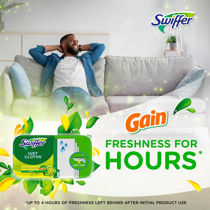 Swiffer Sweep + Mop, Wet Pads Refill, Floor Cleaner for Dirt, Dust, Hair, Cleaning Cloths for Mopping Home, Bathroom, Kitchen, All Purpose Multi-Surface Floor Wipes, Fresh and Gain, 36ct