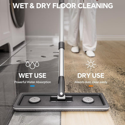 Compact Floor Mop and Bucket - Flat Mop and Bucket with Wringer Set Hands Free | Wet Dry Mop for Apartment, Tiny Home, RV, Windows, Wall, Hardwood, Vinyl, Floor with 6 Microfiber Cloths