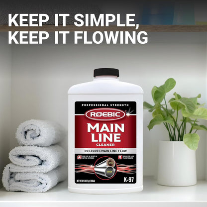 Roebic K-97 Liquid Main Line Cleaner with Bacteria Enzymes, Eliminates Organic Buildup in Sewer/Septic System and Protects from Clogs, Safe for Bathroom Toilet, 64 fl oz