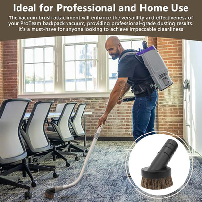 1.5" Vacuum Dust Brush Attachment Compatible with Pro Team Backpack Vacuum - 3" Round Dusting Brush with 1 1/2" Reducer Compatible with Vac Cleaner Parts # 100110; Soft Horse Hair for Better Cleaning