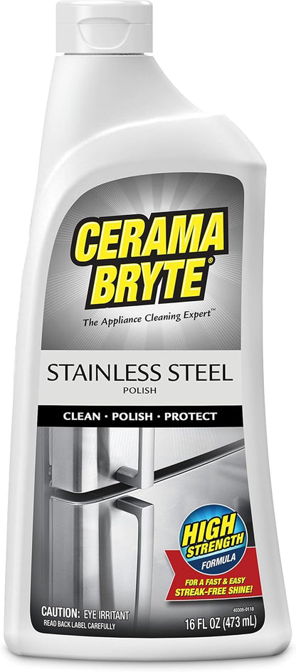 Cerama Bryte Stainless Steel Cleaner for Appliances + Cooktop and Stove Top Cleaner, 10 Ounce + 8 Fluid Ounce, POW-R Grip, Scraper, Pad + Cleaning Cloth