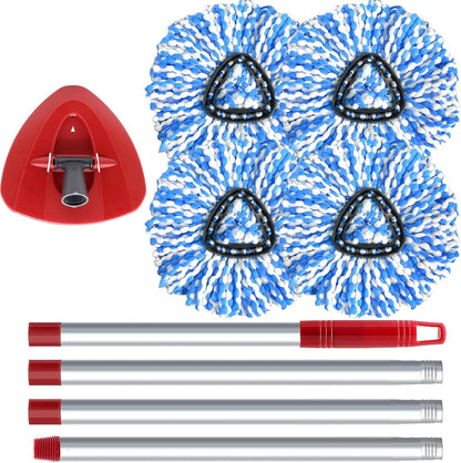 O-Cedar Spin Mop Head, Base, Handle Replacement for EasyWring 1 Tank System, 4 Microfiber Mop Refills, 1 Base and 30-58in Handle Set Combo, White