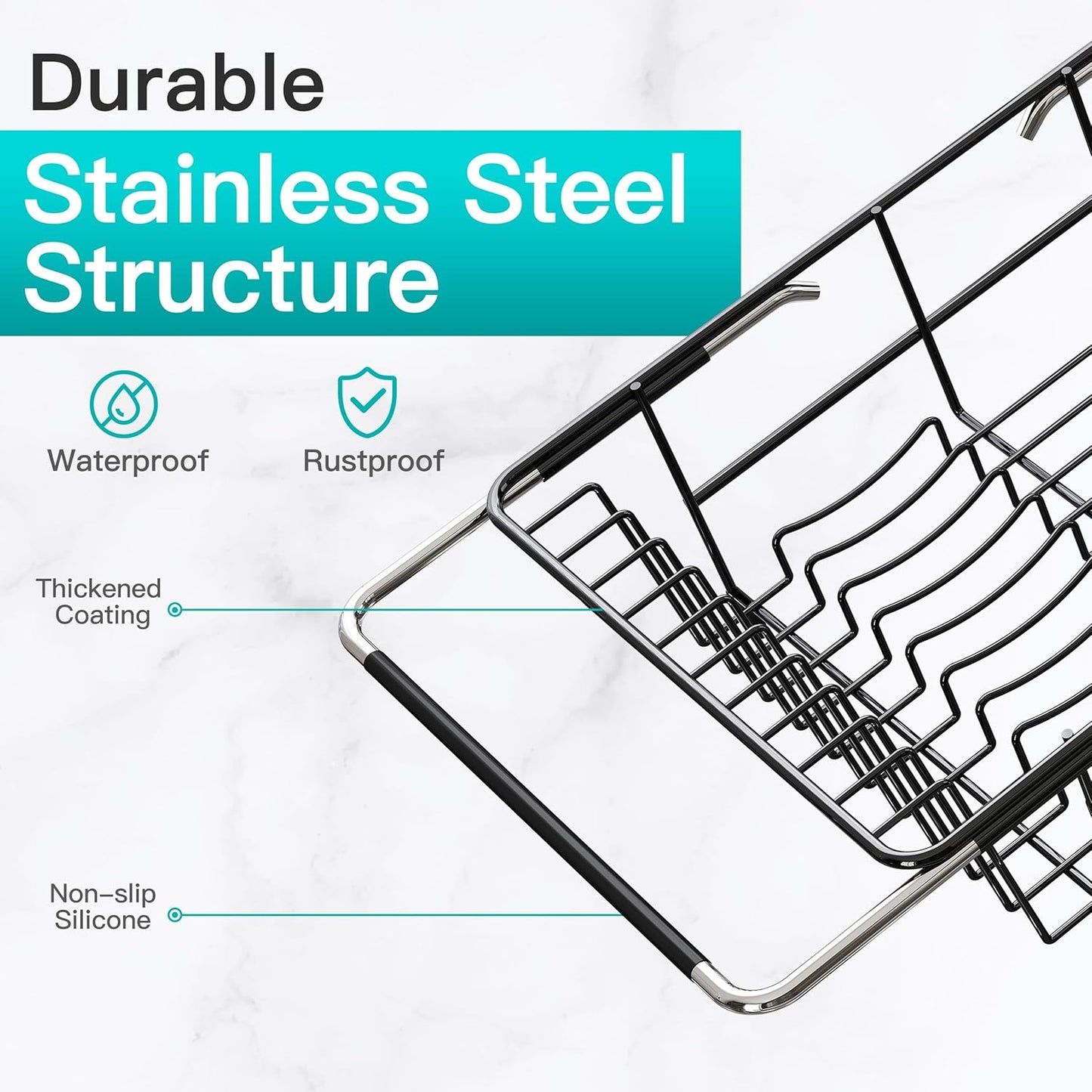 JASIWAY Dish Drying Rack in Sink, Expandable Stainless Steel Dish Drainers for Kitchen Counter, Dish Dryer Rack for Inside Sink, Over The Sink Dish Racks with Utensil Holder, Silver