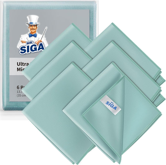 MR.SIGA Ultra Fine Microfiber Cloths for Glass, Pack of 12, 35 x 40cm 13.7" x 15.7"