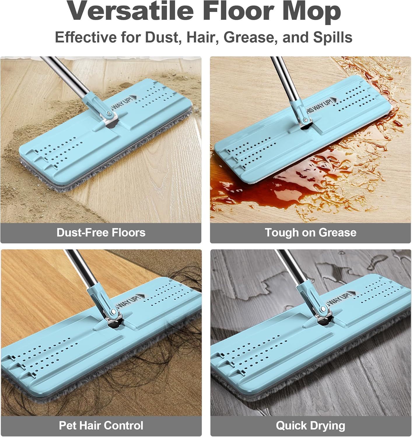 JOYMOOP Flat Mops, Microfiber Mop for Floor Cleaning and Wall Cleaner, 50" Mop Handle with Flexible 13" Flat Head with a Microfiber Mop Pad - White