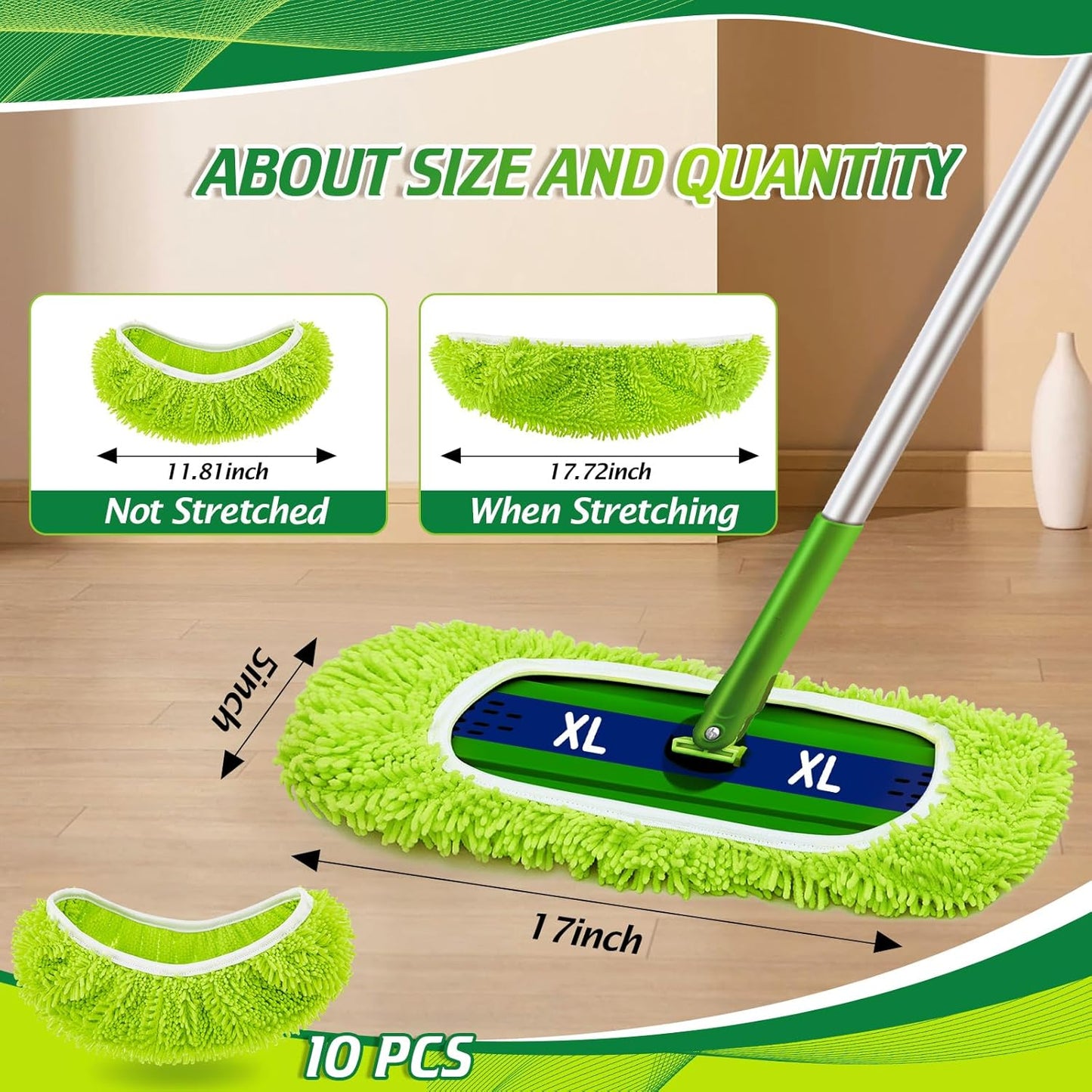 Toulite 2 Pcs Reusable Mop Refill Pads Replacement Compatible with Most XL Sweeper 17" x 5" Microfiber Mops Head Floor Cleaning Supplies (Handle is Not Included)