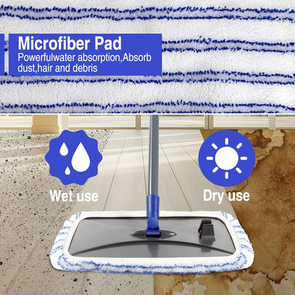 MASTERTOP Microfiber Mop - Flat Floor Mops Wet Dry Dust Mop with 4 Washable Pads & 52.4'' Stainless Steel Handle for Hardwood Laminate Tile Floor Cleaning