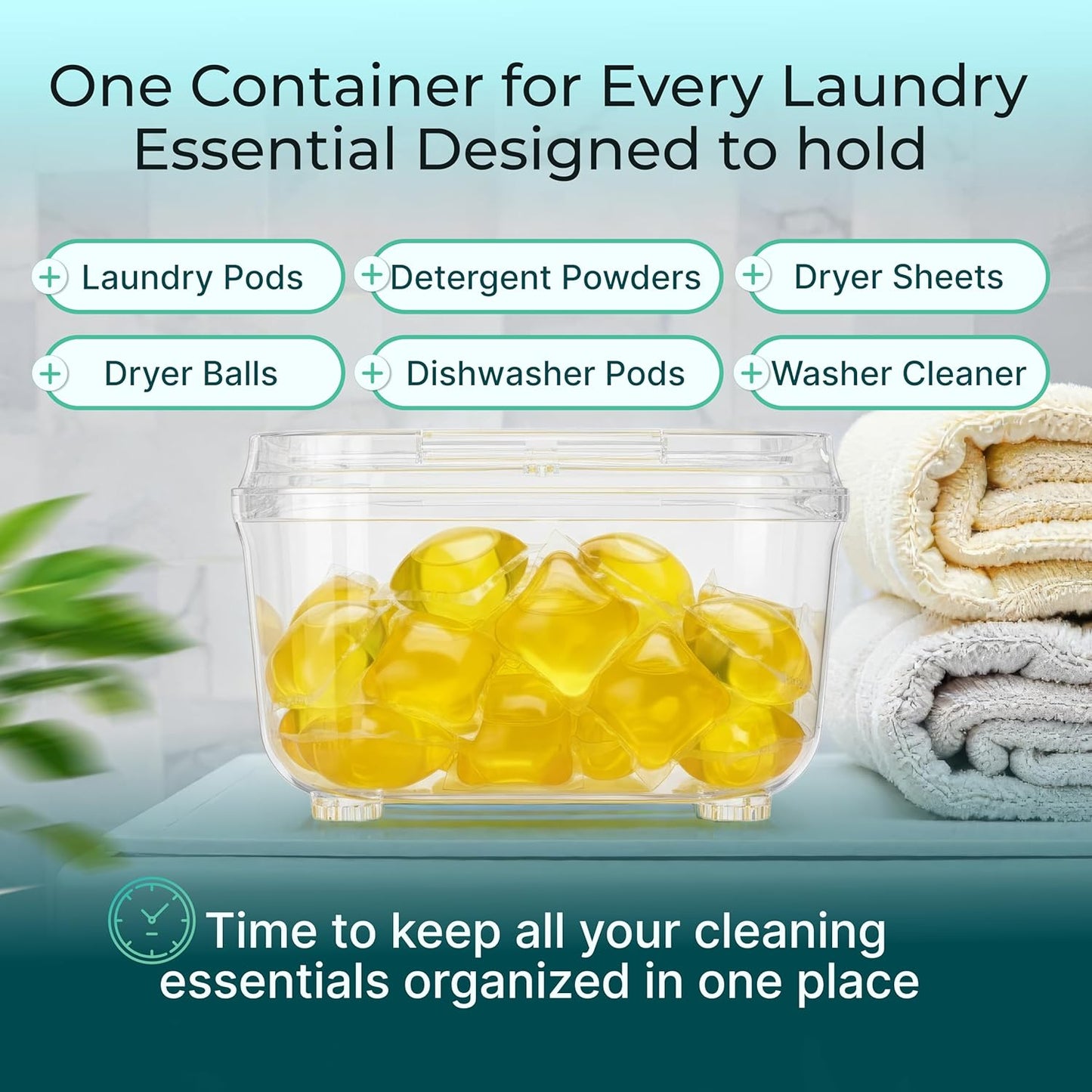 Skywin TidyFriend Laundry Pods Container with Lift Up Lid, 12.4" x 6.5" x 8.7", Airtight Storage Keeps Pods Fresh, Laundry Detergent Container & Dishwasher Pod Holder (Grey)