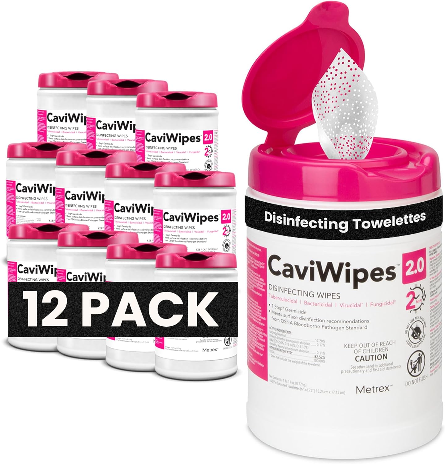 Metrex – CaviWipes 2.0 Disinfecting Wipes for Healthcare, Dental & Clinical Use – Manual Pull, Pre-Moistened, Non-Sterile, Disposable 6" x 6.75" – 160 Wipes per Canister, Pack of 1