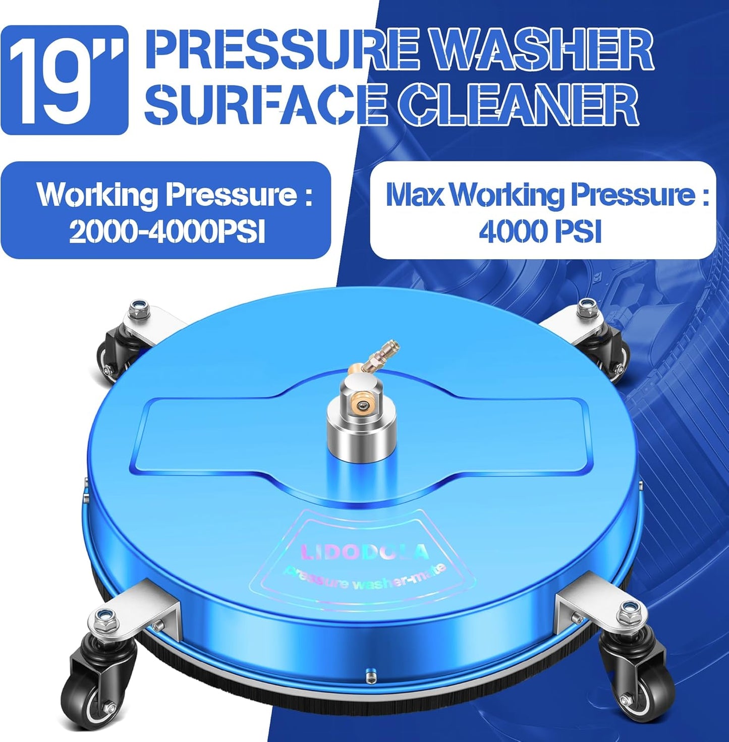 14" Pressure Washer Surface Cleaner with 4 Wheels - Stainless Steel Surface Cleaner for Pressure Washer Attachment for Concrete, Patio, Sidewalk, Deck and Driveways - PWS14