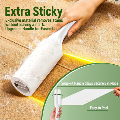 Extra Sticky Lint Roller for Pet Hair, 600 Sheets with 2 Reinforced Handles, Heavy Duty Lint Roller for Clothes, Couch, Furniture & Car