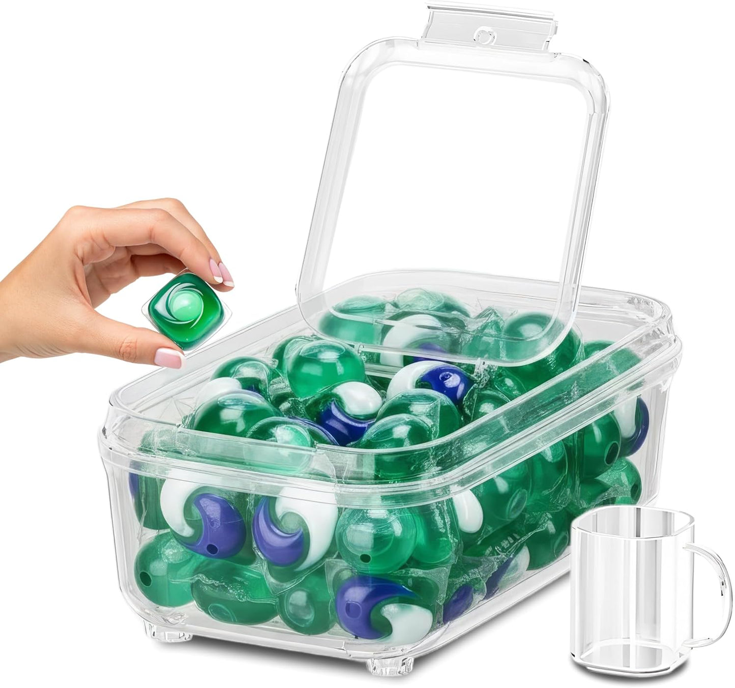 Skywin TidyFriend Laundry Pods Container with Lift Up Lid, 12.4" x 6.5" x 8.7", Airtight Storage Keeps Pods Fresh, Laundry Detergent Container & Dishwasher Pod Holder (Grey)