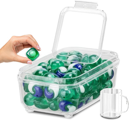 Skywin TidyFriend Laundry Pods Container with Lift Up Lid, 12.4" x 6.5" x 8.7", Airtight Storage Keeps Pods Fresh, Laundry Detergent Container & Dishwasher Pod Holder (Grey)