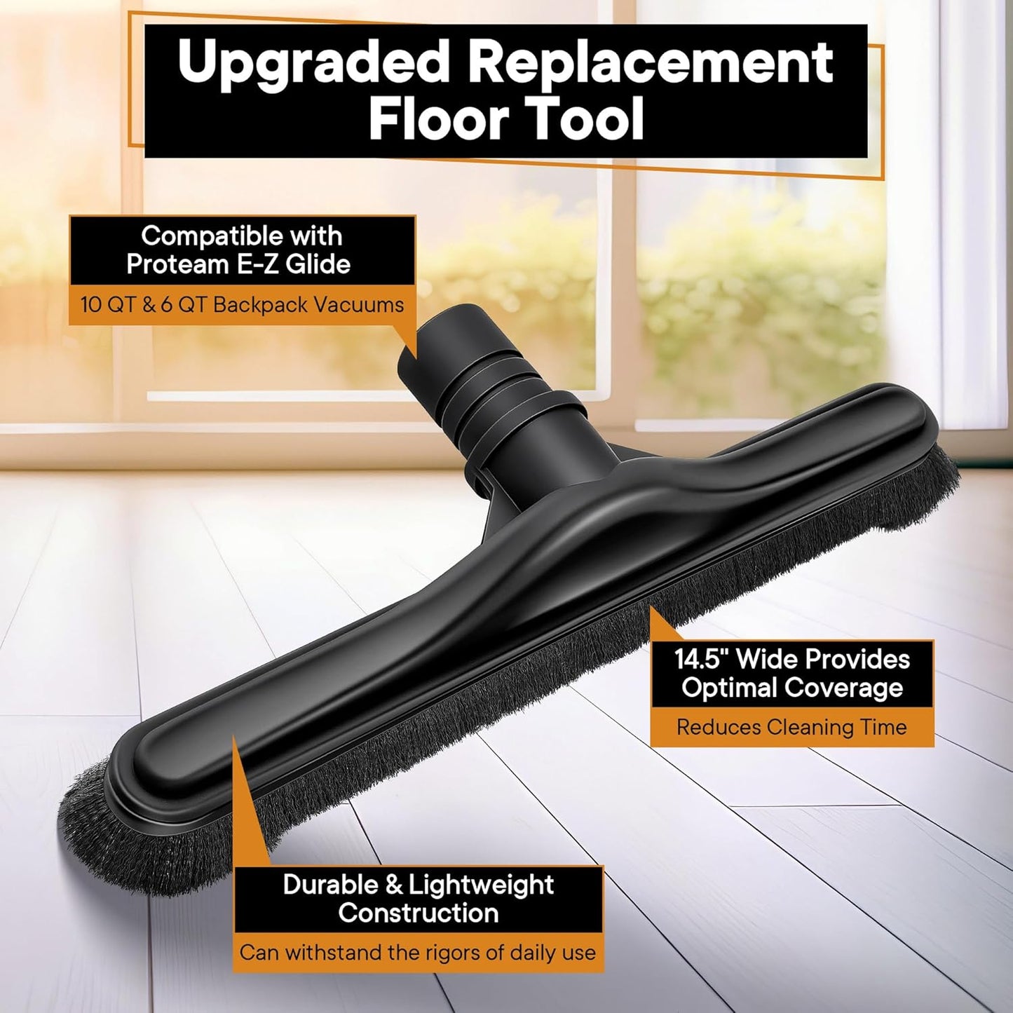 Replacement Floor Tool Compatible with ProTeam 101446 E-Z Glide Backpack Vacuums 10 QT & 6 QT, 14" Hard Floor Tool Compatible with Commercial Cleaners(Brush with Scalloped Edges,Gray)