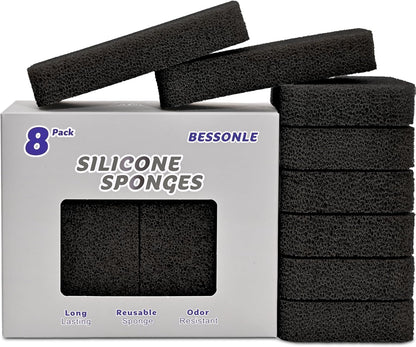 8 Pack Silicone Scrubbing Sponges, Heavy-Duty, Non-Scratch Kitchen Sponges - Reusable, Odor-Free, Perfect as Cleaning for Dishes, Non-Stick, Countertops (Grey)