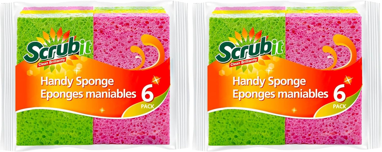 SCRUBIT Cellulose Scrub Sponge - Kitchen Cleaning Sponges for Dishes, Pans, Pots & More- 6 Pack Dishwashing Sponges - Colors and Packaging May Vary