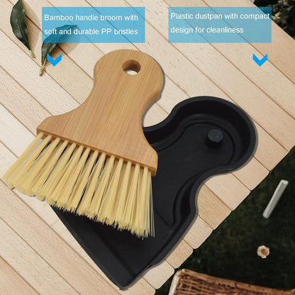 Mini Broom and Dustpan Set Portable Hand Broom with Bamboo Handle Small Crumb Sweeper for Home, Bathroom, Kitchen, Car Interior, Office, Pet Areas (White)