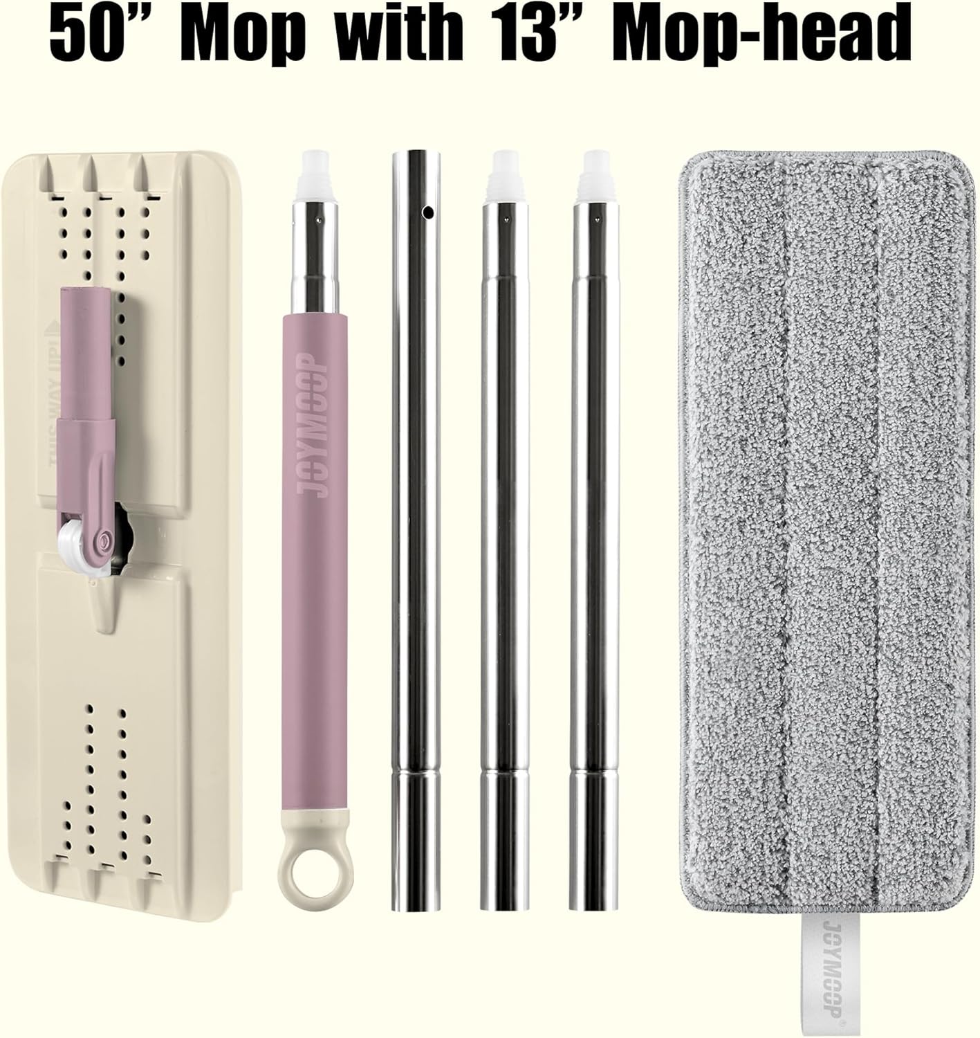 JOYMOOP Flat Mops, Microfiber Mop for Floor Cleaning and Wall Cleaner, 50" Mop Handle with Flexible 13" Flat Head with a Microfiber Mop Pad - White