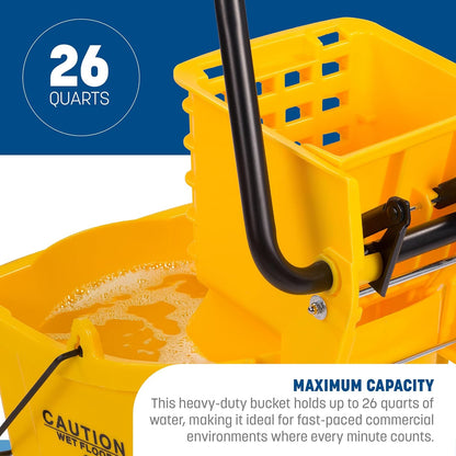 SPARTA Commercial Mop Bucket with Side Press Wringer, Floor Cleaning Essentials for Commercial and Home Use 26 Quart Capacity, 1 Count, Red