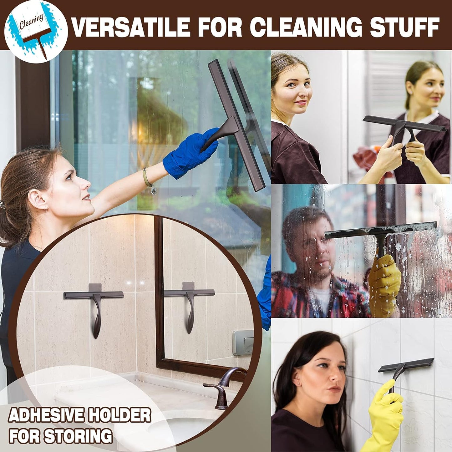NETANY Shower Squeegee, 14-Inch Matte Black Squeegee, All-Purpose Stainless Steel Squeegee for Bathroom, Shower Doors, Mirrors, Tiles and Car Windows - 100% Streak Free