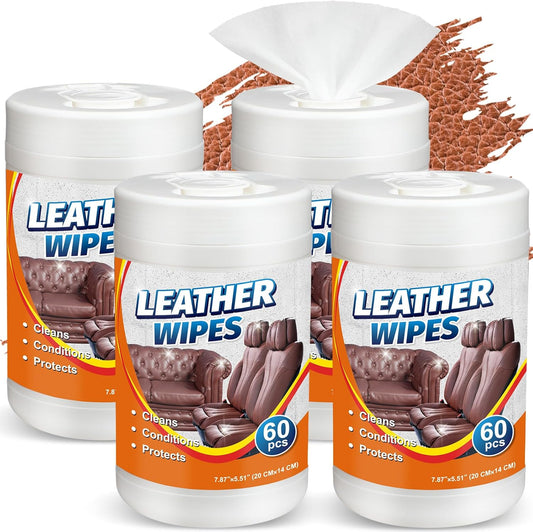 240 Count Large Leather Cleaner Conditioner Wipes Clean Protect Restore for Furniture, Car Seats, Shoes, Bags & More, Prevents Cracking & Fading, 8" x 5.5" Bulk Size
