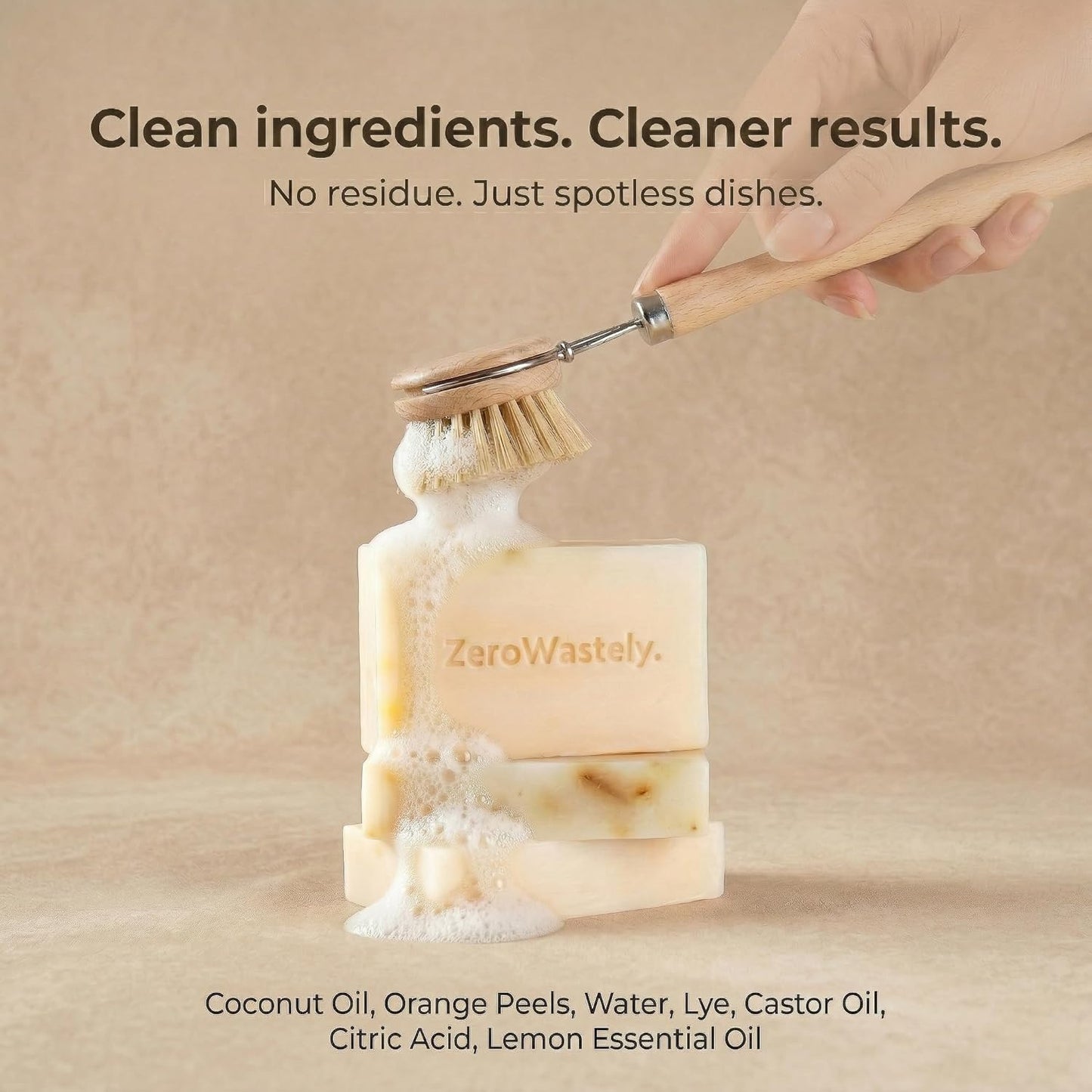 ZeroWastely Natural Dish Soap Bar - Value Pack of 3 Solid Soap Block 16oz - Lemon Scented, Long Lasting, Skin Friendly - Sustainably Made from 100% Organic Ingredients - Plastic Free Dish Soap