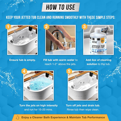 Jetted Tub Cleaner Bathtub Tabs - 12 ACTIVE Cleaning Tablets, Compatible with Whirlpool & Spa Bath System, Jets, Whirl Tubs, Professional Septic Safe Bath Jet Scale and Residue Remover - 1 Year Supply