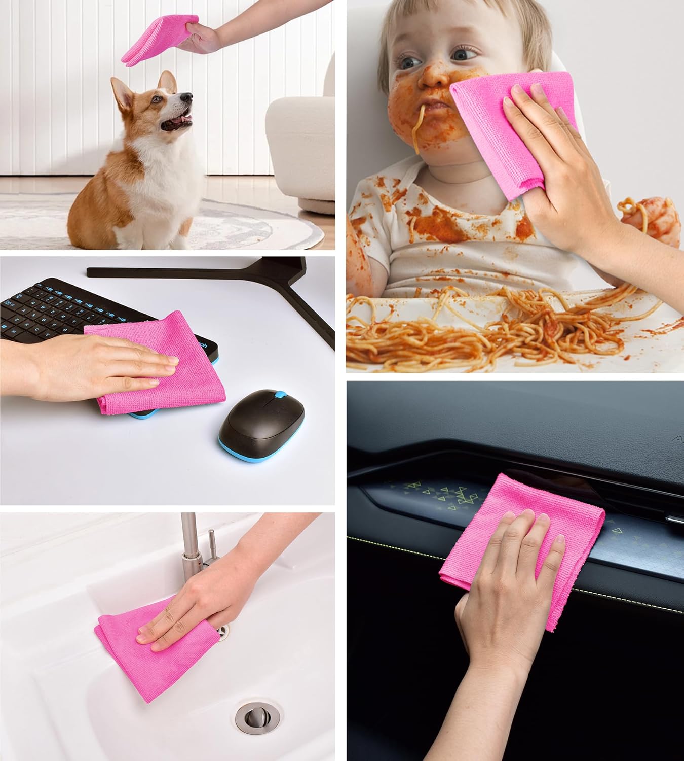 KitchLife Microfiber Cleaning Cloth Roll - Tear-Away Reusable Microfiber Paper Towels, Lint-Free, Washable, 20 Sheets for Kitchen, Car, Dishes, and Sensitive Surfaces (Pink)