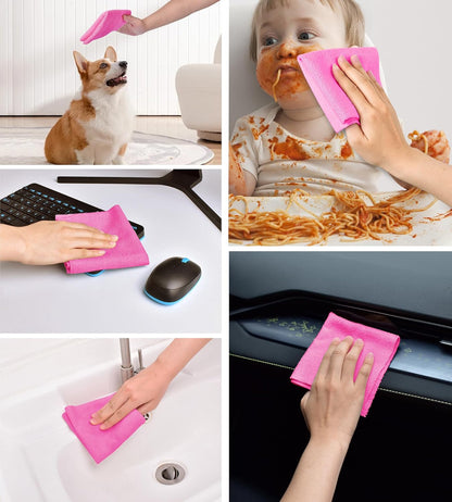KitchLife Microfiber Cleaning Cloth Roll - Tear-Away Reusable Microfiber Paper Towels, Lint-Free, Washable, 20 Sheets for Kitchen, Car, Dishes, and Sensitive Surfaces (Pink)