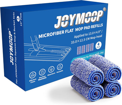 JOYMOOP 17.7-Inch Microfiber Flat Mop Replacement Pads – Washable Reusable Grey & Stripe, Pack of 4 Heavy-Duty Wet & Dry Refill for JOYMOOP Flat Mop & Bucket System