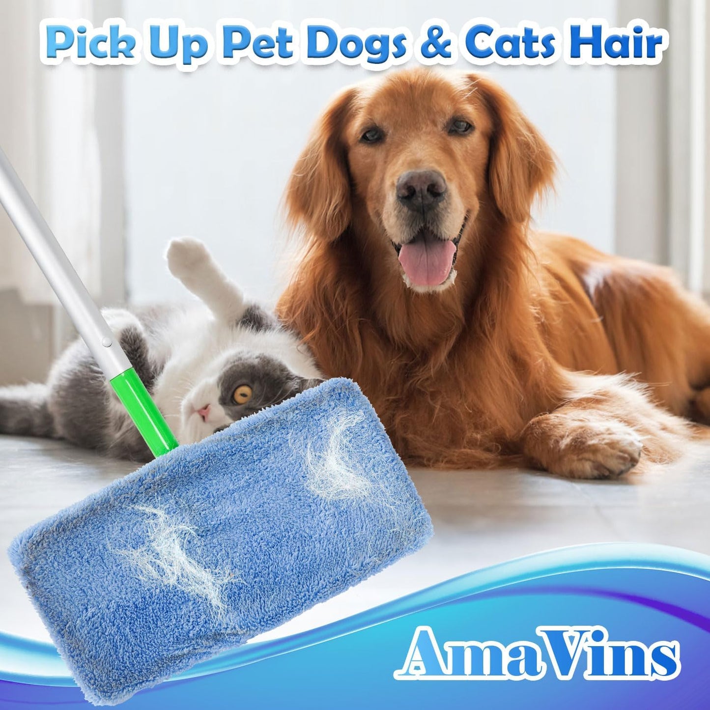 AmaVins 5 Pack Reusable Microfiber Mop Pads Compatible with Swiffer Sweeper Mop, Wet and Dry Flat mop Cover, Washable Mop Pads for Surface/Hardwood Floor Cleaning (Mop is Not Included)