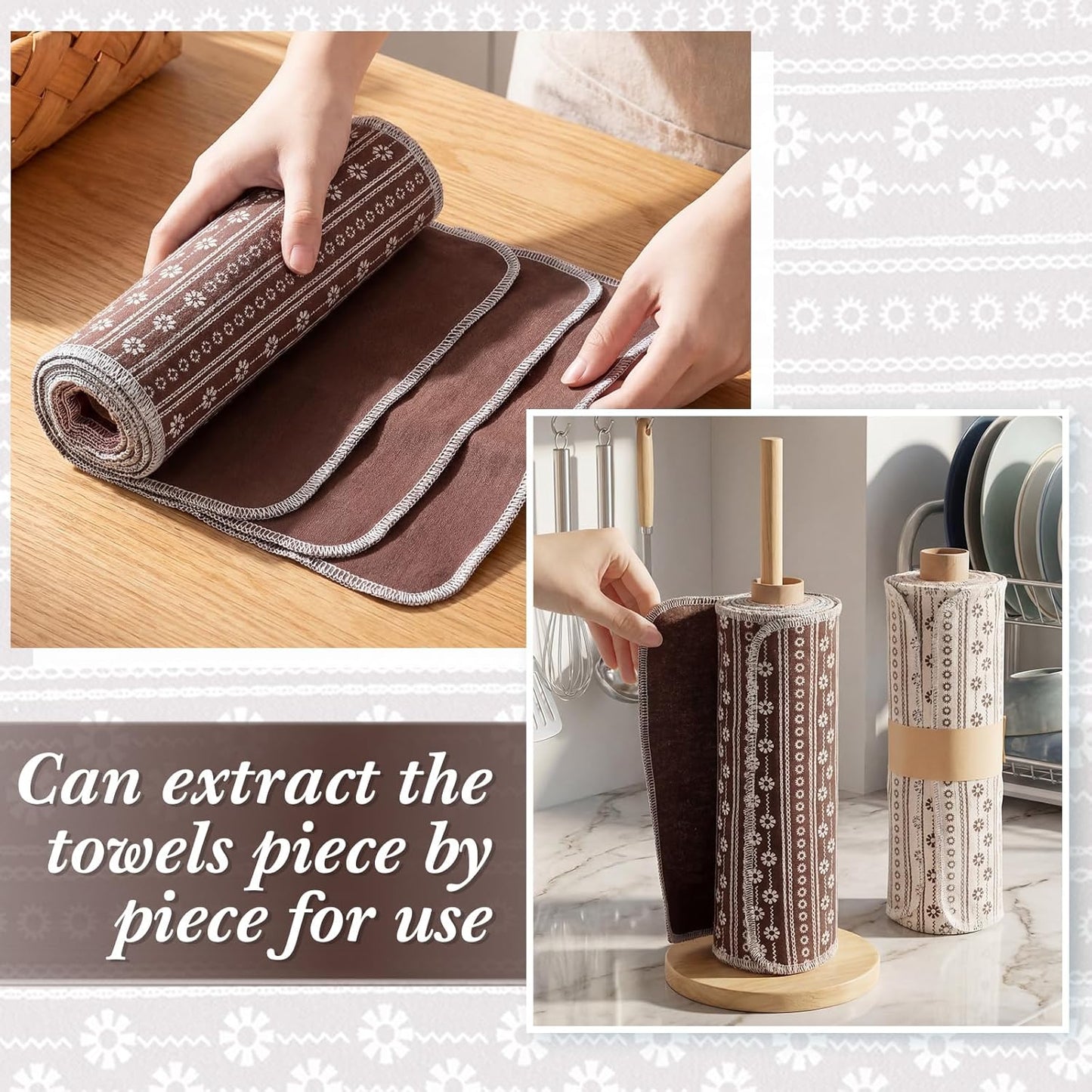 Redbaker 50 Pcs Reusable Paper Towels Paperless Reusable Cotton Cloths Toilet Absorbent Washable Paper Towels with Roll Kitchen Dishcloth for Kitchen Paperless Dishcloths(Stripe)