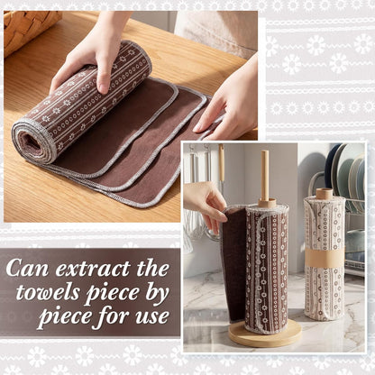 Redbaker 50 Pcs Reusable Paper Towels Paperless Reusable Cotton Cloths Toilet Absorbent Washable Paper Towels with Roll Kitchen Dishcloth for Kitchen Paperless Dishcloths(Stripe)
